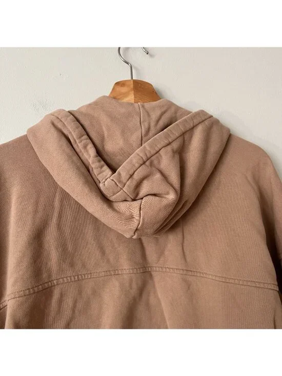 Everlane Organic Cotton Cropped Zip Up Hooded Sweatshirt Tan Women's Size Small - Picture 8 of 8